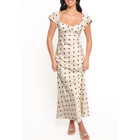 Petal and Pup Maxi Dress Short Sleeves Dots Elke Size XS Off White Black - Picture 6 of 6